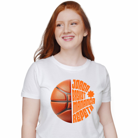 Tricouri - Tricou Femei, Barbati, Copii, Fata, Baiat, Unisex Personalizat Minge Baschet Design Complex – Rutina Zilnică „Joacă Baschet, Mănâncă, Repetă”