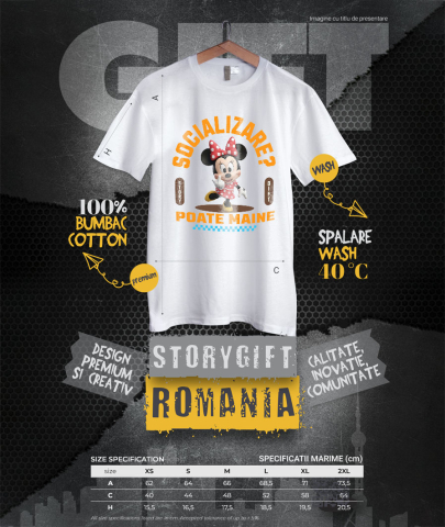 Tricou Femei cu Minnie Mouse  , Degetul Mijlociu, Socializare? Poate maine, Anti-social 100% Bumbac, Alb, XL [3]