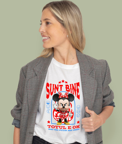 Tricou Femei cu Minnie Mouse, Ok, Sarcastic, Nervos, Iritat 100% Bumbac, Alb, M [1]