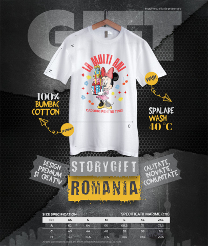 Tricou Femei cu Minnie Mouse Zi de Nastere – Cadouri Unice pentru Aniversare 100% Bumbac, Alb, M [3]
