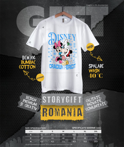 Tricou Femei cu Minnie si Mickey Magie de Craciun 100% Bumbac, Alb, S [3]
