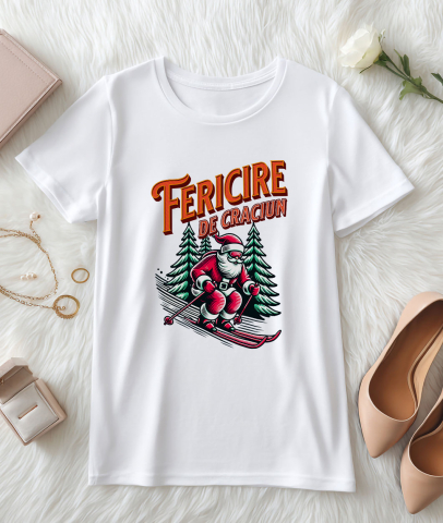 Tricou Femei, Barbati, Copii, Fata, Baiat, Unisex Personalizat Moș Crăciun Cool pe Schiuri – Cadouri Personalizate pentru un Crăciun Plin de Fericire [2]