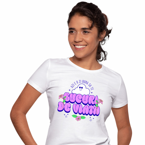 CITATE - Tricou Femei, Barbati, Copii, Fata, Baiat, Unisex Personalizat Bucură-te de Viață – Tricou Personalizat cu Norișor Pufos și Mesaj Inspirațional