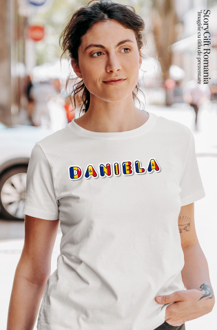 Tricouri Femei - Tricou Femei Cu Numele Daniela, Romania, Suporter, Steagul Romaniei, Patriot,  cu imprimeu pe Fata, 100% Bumbac, Alb, XL