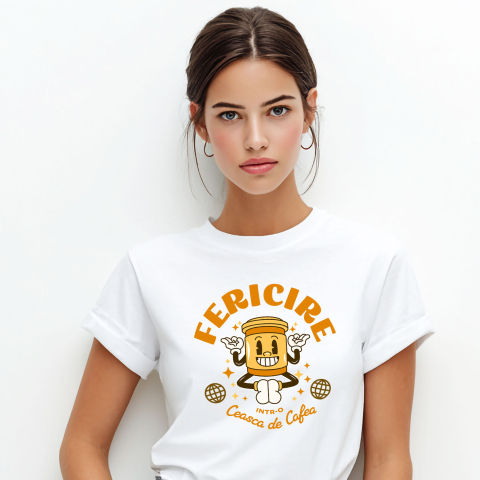 Tricou Femei, Barbati, Copii, Fata, Baiat, Unisex Personalizat „Pahar Personalizat „Fericire Într-o Ceașcă de Cafea” – Cadou Perfect pentru Iubitorii de Cafea și Yoga”