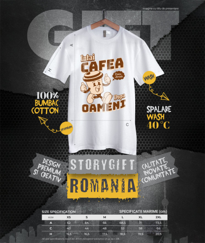 Tricou Femei, Barbati, Copii, Fata, Baiat, Unisex Personalizat „Pahar De Cafea Vesel „Intai Cafea Dupa Oameni” – Cadou Amuzant pentru Iubitorii de Cafea” [3]