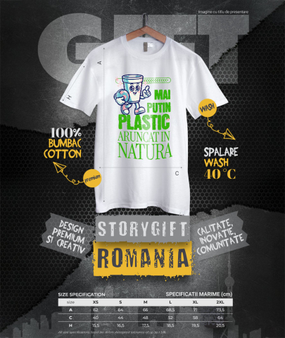 Tricou Femei, Barbati, Copii, Fata, Baiat, Unisex Personalizat "Pahar Ecologic cu Planeta Pământ – Mai Puțin Plastic Aruncat în Natură" [3]