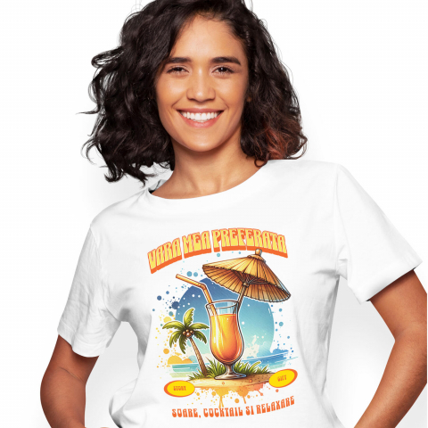 Tricou Femei, Barbati, Copii, Fata, Baiat, Unisex Personalizat „Pahar Fresh Portocale Pe Nisip - Cadou Perfect Pentru Vara Ta Preferată”