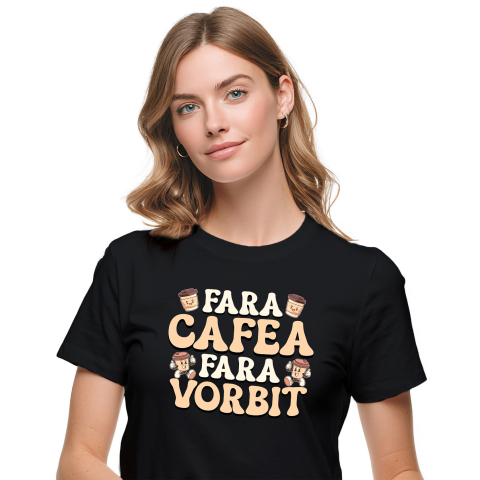 Bauturi - Tricou Femei, Barbati, Copii, Fata, Baiat, Unisex Personalizat „Pahar De Cafea Vesel 'Fără Cafea, Fără Vorbit' – Cadou Amuzant pentru Iubitorii de Cafea”