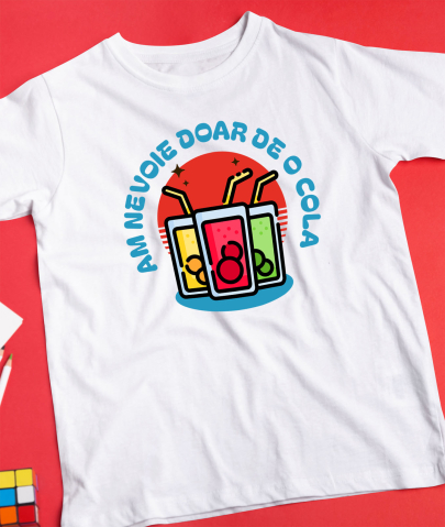 Tricou Femei, Barbati, Copii, Fata, Baiat, Unisex Personalizat „Pahar Colorat Personalizat 'Am Nevoie de o Cola' – Cadou Vesel pentru Familie și Prieteni” [2]