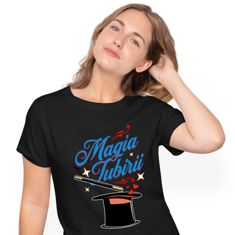 Tricouri - Tricou Femei, Barbati, Copii, Fata, Baiat, Unisex Personalizat Pălărie de Magician cu Mesaj „Magia Iubirii” – Cadou Romantic Personalizat pentru Valentine's Day