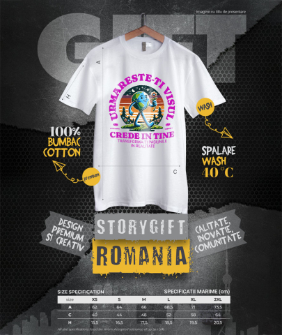 Tricou Femei, Barbati, Copii, Fata, Baiat, Unisex Personalizat "Produse personalizate inspiraționale – Pământ mergător și floare roșie pentru a-ți urma visul" [3]