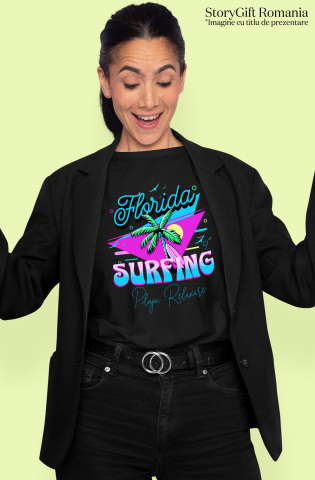 Tricou Femei, Barbati, Copii, Fata, Baiat, Unisex Personalizat "Produse personalizate pentru vacanță – Palmier cu nuci de cocos și placă de surf în Florida pentru surfing" [1]