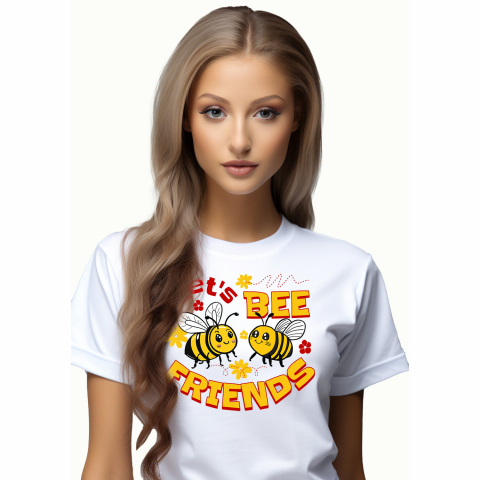 PRIETENI - Tricou Femei, Barbati, Copii, Fata, Baiat, Unisex Personalizat Cadouri personalizate prieteni și familie – Pereche albine vesele și flori colorate
