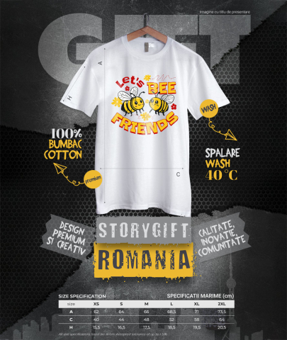 Tricou Femei, Barbati, Copii, Fata, Baiat, Unisex Personalizat Cadouri personalizate prieteni și familie – Pereche albine vesele și flori colorate [3]