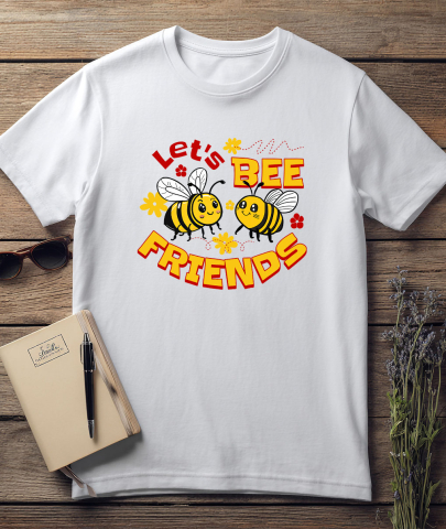 Tricou Femei, Barbati, Copii, Fata, Baiat, Unisex Personalizat Cadouri personalizate prieteni și familie – Pereche albine vesele și flori colorate [2]