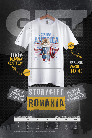 Tricou Femei, Barbati, Copii, Fata, Baiat, Unisex Personalizat Pisica Persan în Costum de Captain America cu Pelerină - Cadou Personalizat pentru Copii și Iubitorii de Pisici [3]