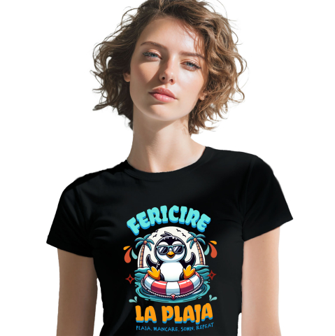 Tricou Femei, Barbati, Copii, Fata, Baiat, Unisex Personalizat "Produse personalizate pentru vacanță – Pinguin cu ochelari de soare pe plaja tropicala pentru familie și copii"