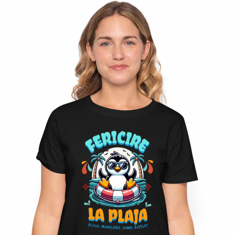 Tricou Femei, Barbati, Copii, Fata, Baiat, Unisex Personalizat "Produse personalizate pentru vacanță – Pinguin cu ochelari de soare pe plaja tropicala pentru familie și copii"