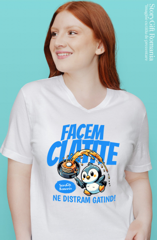Tricou Femei, Barbati, Copii, Fata, Baiat, Unisex Personalizat Cadou personalizat pentru iubitorii de clătite | Pinguin în bucătărie cu tigaie și distracție în familie [1]