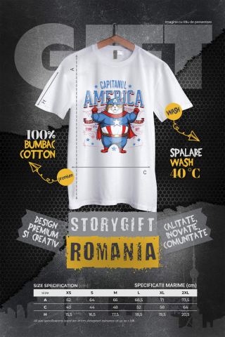 Tricou Femei, Barbati, Copii, Fata, Baiat, Unisex Personalizat Pisica Amuzantă și Pufosă în Costum de Captain America cu Pelerină - Cadou Personalizat pentru Copii și Iubitorii de Pisici [3]