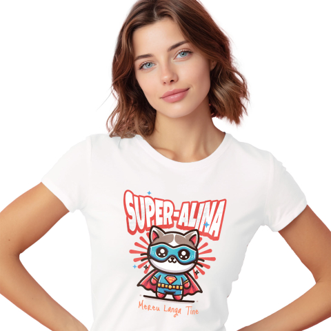 SuperEroi si Personaje TV - Tricou Femei, Barbati, Copii, Fata, Baiat, Unisex Personalizat Pisica Animată Cu Masca Si Costum De Super Erou – Cadou Personalizat Pentru Copii