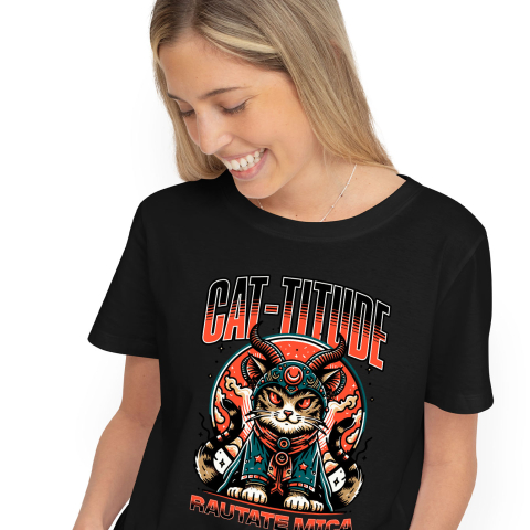 Tricou Femei, Barbati, Copii, Fata, Baiat, Unisex Personalizat Pisica Bizara Stil Asiatic Cu Ochi Roșii – Cat-titude Răutate Mică – Cadou Personalizat Iubitorilor De Pisici