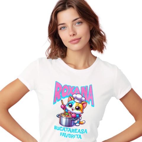 Tricou Femei, Barbati, Copii, Fata, Baiat, Unisex Personalizat Pisică Colorată Veselă – Cadou Personalizat pentru Bucătărese și Iubitori de Pisici