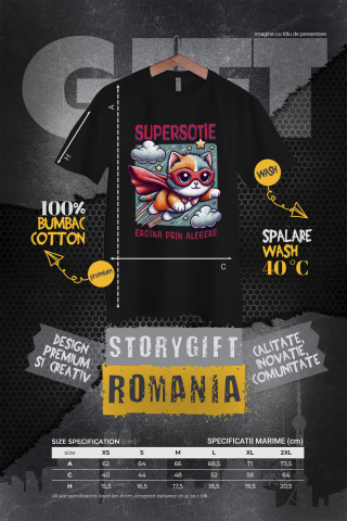 Tricou Femei, Barbati, Copii, Fata, Baiat, Unisex Personalizat Pisica Cu Masca Si Pelerina Rosie În Zbor – Cadou Personalizat „Super Sotie Eroina Prin Alegeri” [3]