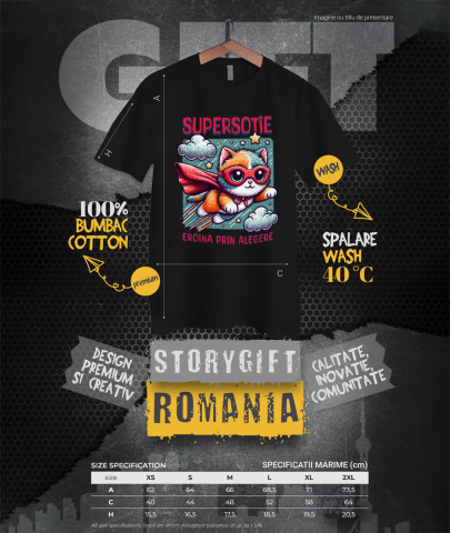 Tricou Femei, Barbati, Copii, Fata, Baiat, Unisex Personalizat Pisica Cu Masca Si Pelerina Rosie În Zbor – Cadou Personalizat „Super Sotie Eroina Prin Alegeri” [3]