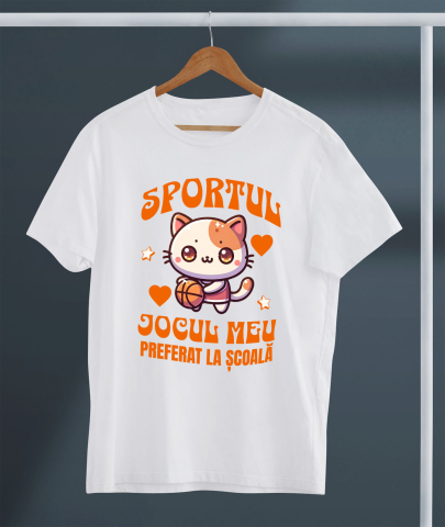 Tricou Femei, Barbati, Copii, Fata, Baiat, Unisex Personalizat Pisică cu Minge de Baschet - Sportul Jocul Meu Preferat pentru Școală și Educație [2]