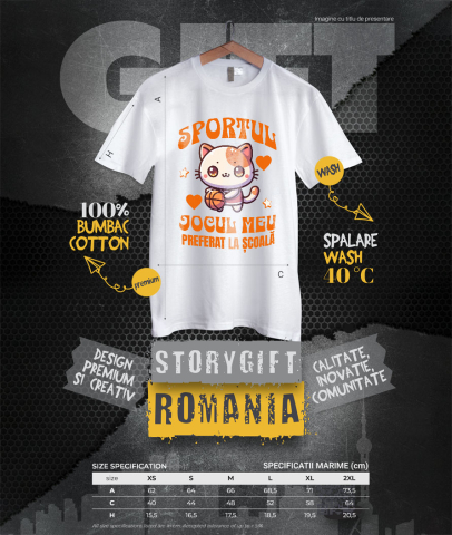 Tricou Femei, Barbati, Copii, Fata, Baiat, Unisex Personalizat Pisică cu Minge de Baschet - Sportul Jocul Meu Preferat pentru Școală și Educație [3]