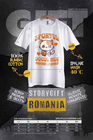 Tricou Femei, Barbati, Copii, Fata, Baiat, Unisex Personalizat Pisică cu Minge de Baschet - Sportul Jocul Meu Preferat pentru Școală și Educație [3]