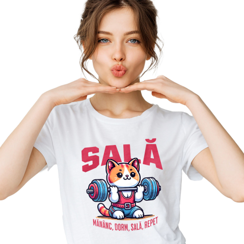 Tricou Femei, Barbati, Copii, Fata, Baiat, Unisex Personalizat Pisică Fitness Ridicând Greutăți – Cadou Amuzant pentru Sportivi