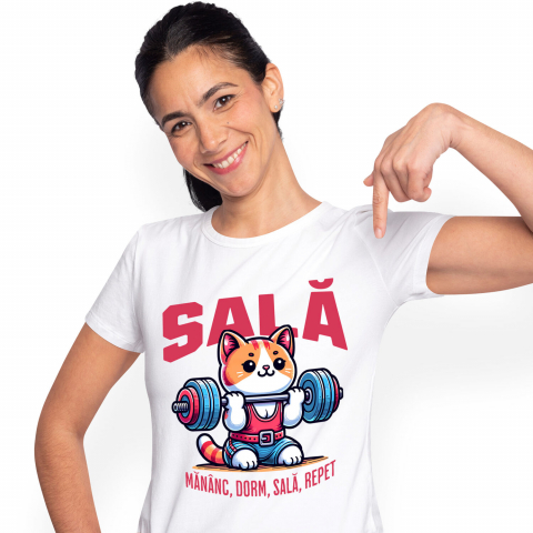 Tricouri - Tricou Femei, Barbati, Copii, Fata, Baiat, Unisex Personalizat Pisică Fitness Ridicând Greutăți – Cadou Amuzant pentru Sportivi