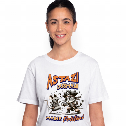 PRIETENI - Tricou Femei, Barbati, Copii, Fata, Baiat, Unisex Personalizat Cadouri personalizate pentru copii – Pisica pirat și soarecele în luptă cu mesaj amuzant