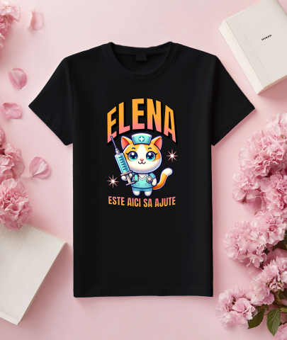 Tricou Femei, Barbati, Copii, Fata, Baiat, Unisex Personalizat Pisică Doctor Cu Seringă Imensă – Design Amuzant pentru Cadouri Personalizate [2]