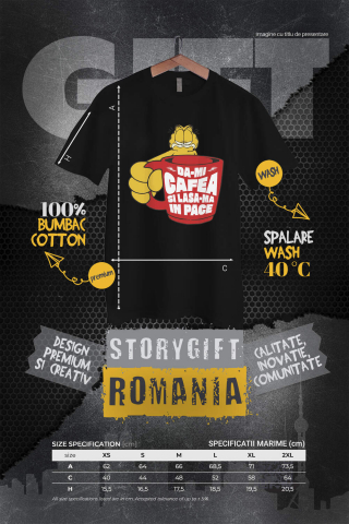 Tricou Femei, Barbati, Copii, Fata, Baiat, Unisex Personalizat „Cana Garfield Imensă cu Cafea - Mesaj Haios „Dă-mi Cafea și Lasa-mă în Pace” – Cadou Perfect pentru Iubitorii de Pisici și Cafea” [3]