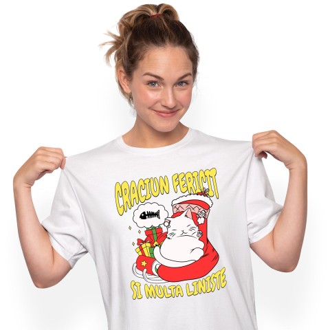 Tricou Femei, Barbati, Copii, Fata, Baiat, Unisex Personalizat Tricou Personalizat Crăciun – Pisică Amuzantă și Mesaj Haios