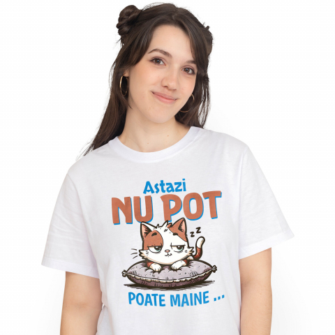 PISICI - Tricou Femei, Barbati, Copii, Fata, Baiat, Unisex Personalizat Pisica Haioasă Pe Pernă Pufosă – Cadou Personalizat „Astăzi Nu Pot, Poate Mâine” pentru Iubitorii De Pisici și Animale