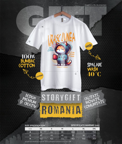 Tricou Femei, Barbati, Copii, Fata, Baiat, Unisex Personalizat Pisica Haioasă Somnoroasă Cu Cană De Cafea – Cadou Personalizat „Urașc Lunea, Iubesc Cafeaua” pentru Iubitorii De Pisici și Cafea [3]