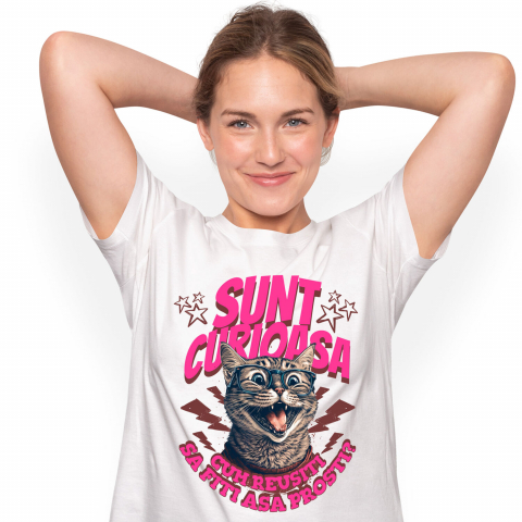 AMUZANTE - Tricou Femei, Barbati, Copii, Fata, Baiat, Unisex Personalizat „Cadouri personalizate haioase cu pisică zâmbitoare și mesaje sarcastice pentru familie și prieteni”