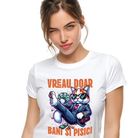 Animale - Tricou Femei, Barbati, Copii, Fata, Baiat, Unisex Personalizat Pisica în Costum Office cu Bancnote Bani - Avere și Lux pentru Iubitorii de Pisici