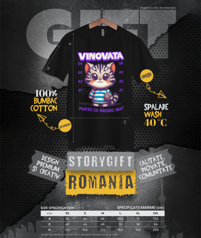 Tricou Femei, Barbati, Copii, Fata, Baiat, Unisex Personalizat Pisica În Dungi Cu Ghem De Lână „Vinovată Pentru Că Mănânc Mult” – Cadou Amuzant Pentru Iubitorii De Pisici [3]