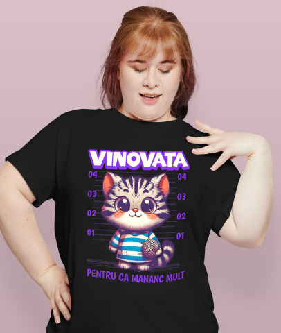 Tricou Femei, Barbati, Copii, Fata, Baiat, Unisex Personalizat Pisica În Dungi Cu Ghem De Lână „Vinovată Pentru Că Mănânc Mult” – Cadou Amuzant Pentru Iubitorii De Pisici [1]