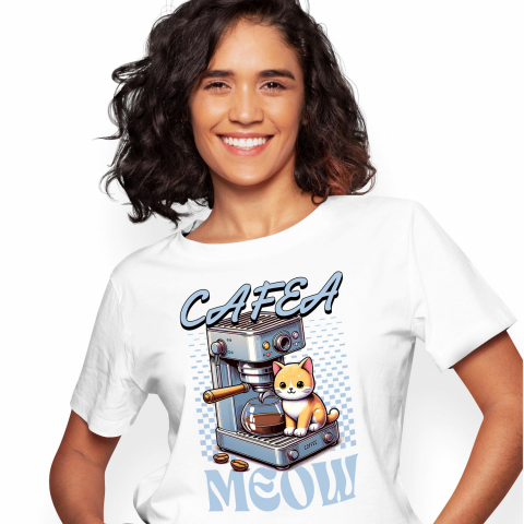 bauturi - Tricou Femei, Barbati, Copii, Fata, Baiat, Unisex Personalizat „Pahar Personalizat „Cafea Meow” – Cadou Iubitorilor de Pisici și Cafea”