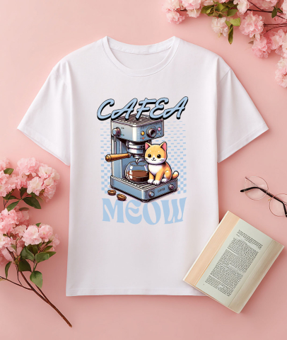 Tricou Femei, Barbati, Copii, Fata, Baiat, Unisex Personalizat „Pahar Personalizat „Cafea Meow” – Cadou Iubitorilor de Pisici și Cafea” [2]