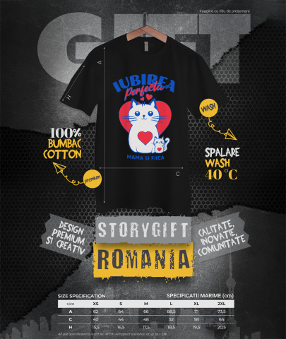 Tricou Femei, Barbati, Copii, Fata, Baiat, Unisex Personalizat "Iubirea Perfectă Mama și Fiică – Cadouri Personalizate cu Pisica Mama și Pui" [3]