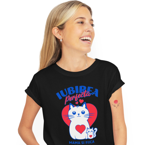 Mama - Tricou Femei, Barbati, Copii, Fata, Baiat, Unisex Personalizat "Iubirea Perfectă Mama și Fiică – Cadouri Personalizate cu Pisica Mama și Pui"