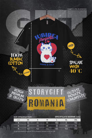 Tricou Femei, Barbati, Copii, Fata, Baiat, Unisex Personalizat "Iubirea Perfectă Mama și Fiică – Cadouri Personalizate cu Pisica Mama și Pui" [3]